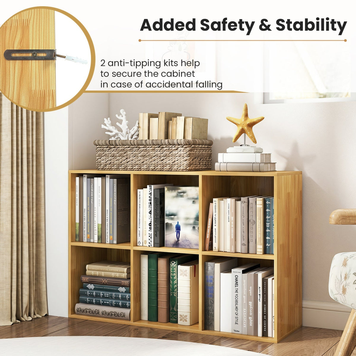 6-Cube Bookcase with Anti-Tipping Kit - Burlywood 7
