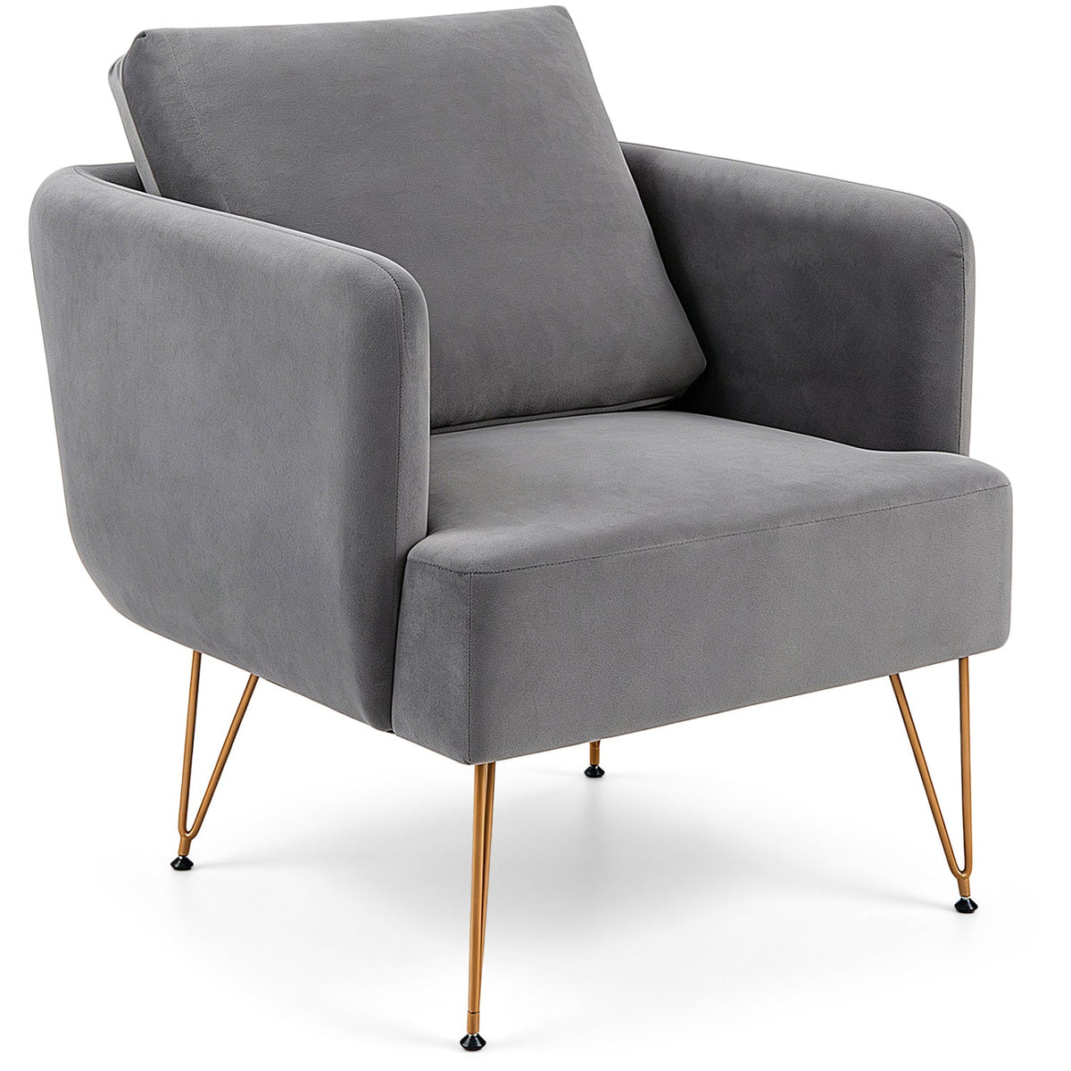 Velvet Accent Chair with Back Cushion and Golden Metal Legs 3