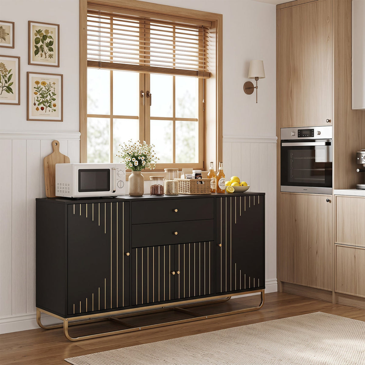 Modern Buffet Sideboard Cabinet with 2 Drawers & Adjustable Shelves 9