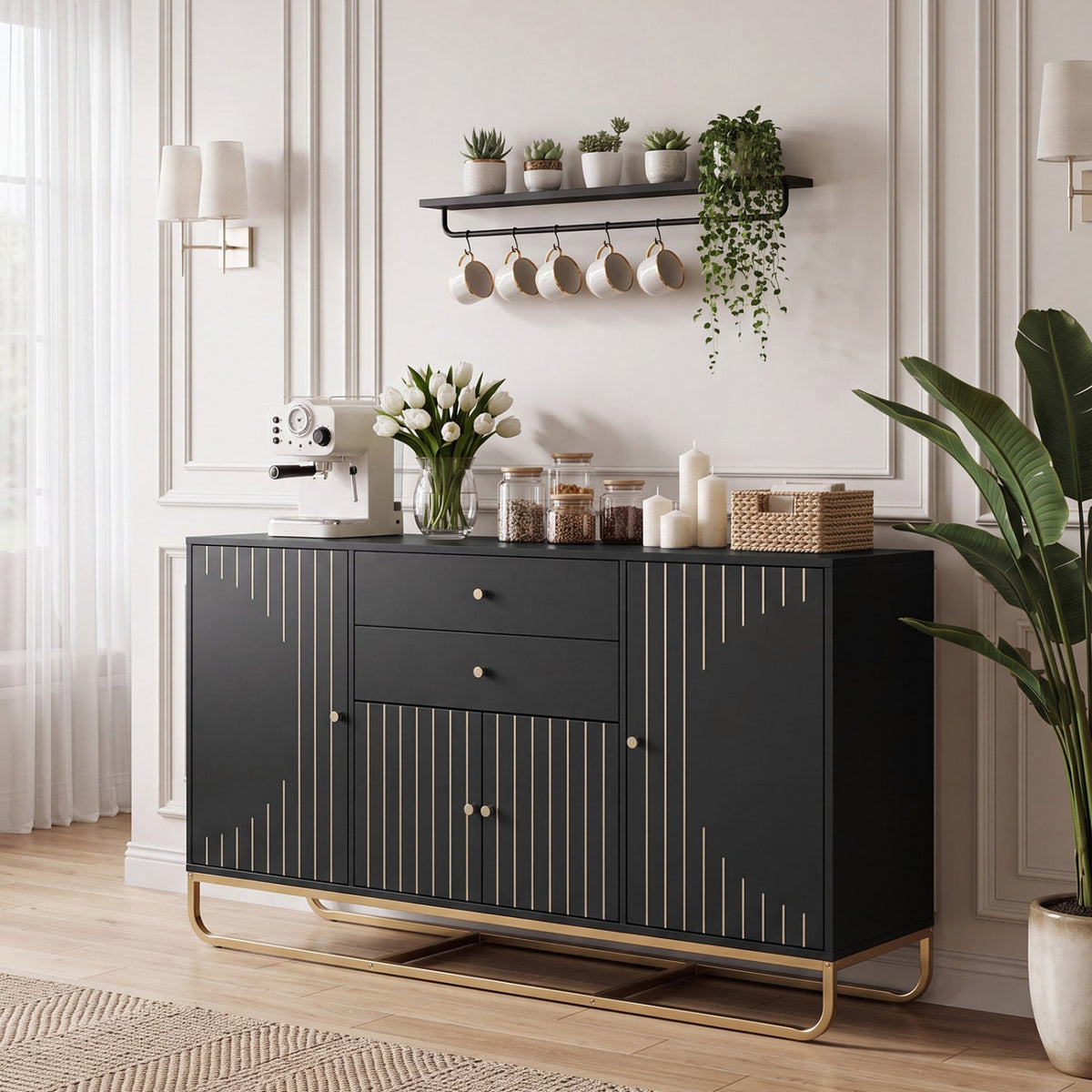 Modern Buffet Sideboard Cabinet with 2 Drawers & Adjustable Shelves 10