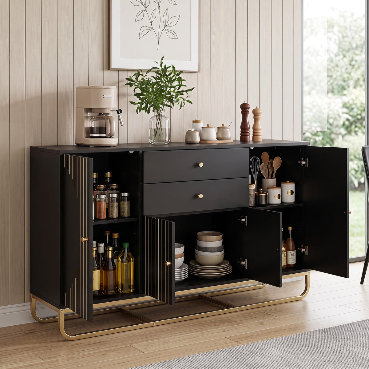 Modern Buffet Sideboard Cabinet with 2 Drawers & Adjustable Shelves 14