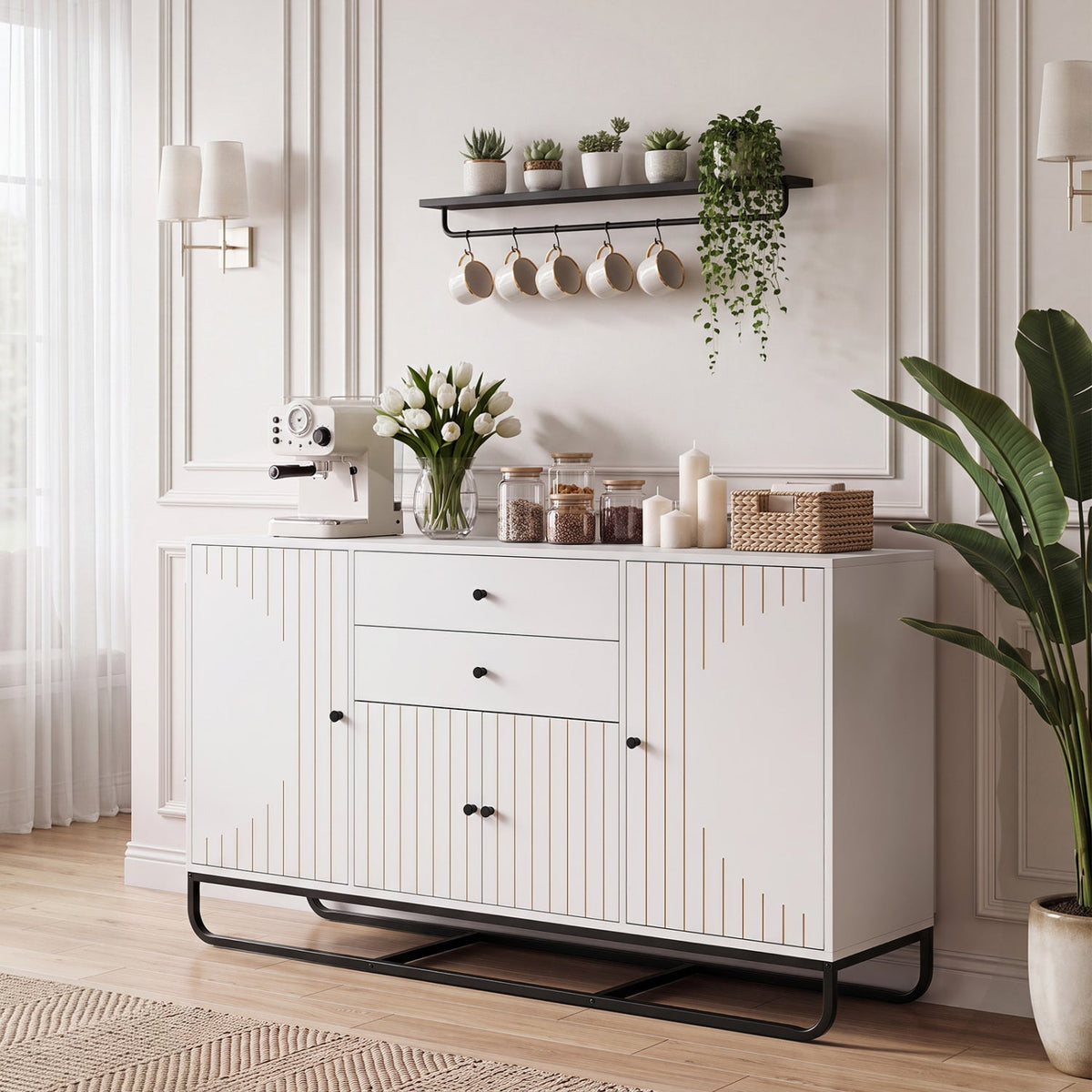 Modern Buffet Sideboard Cabinet with 2 Drawers & Adjustable Shelves 2