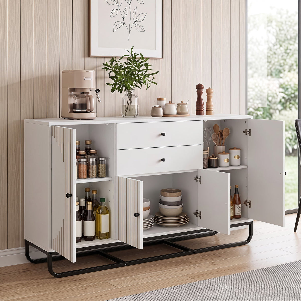 Modern Buffet Sideboard Cabinet with 2 Drawers & Adjustable Shelves 6