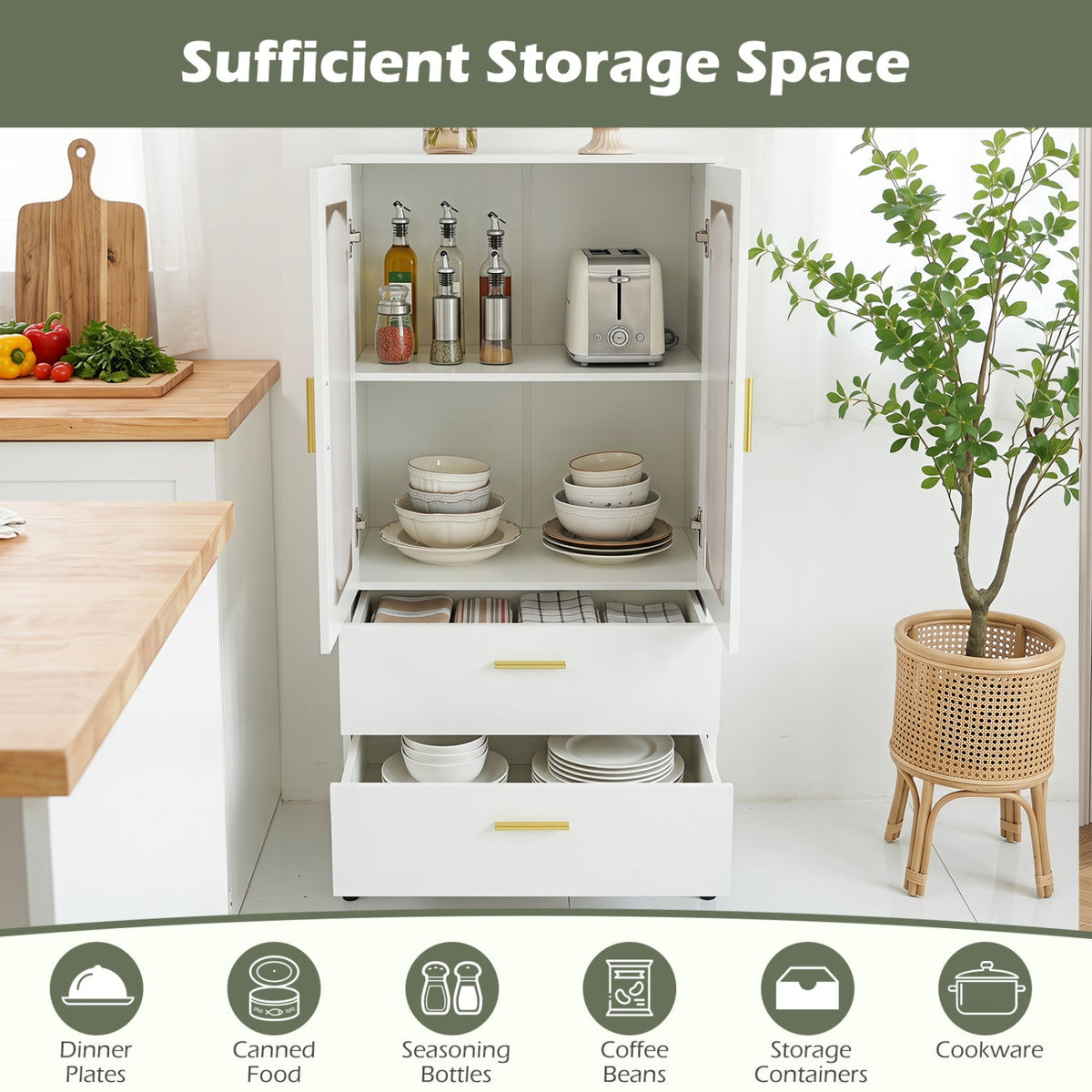 Modern Sideboard Buffet Cabinet with Fluted Doors 7