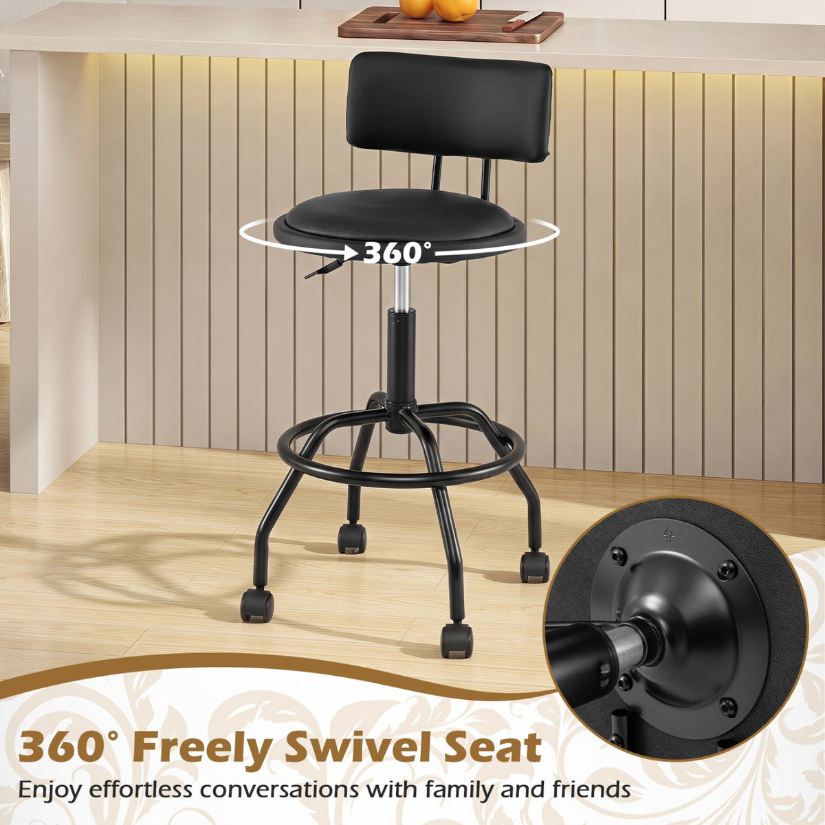 Swivel Bar Stool with Backrest - Height Adjustable 4