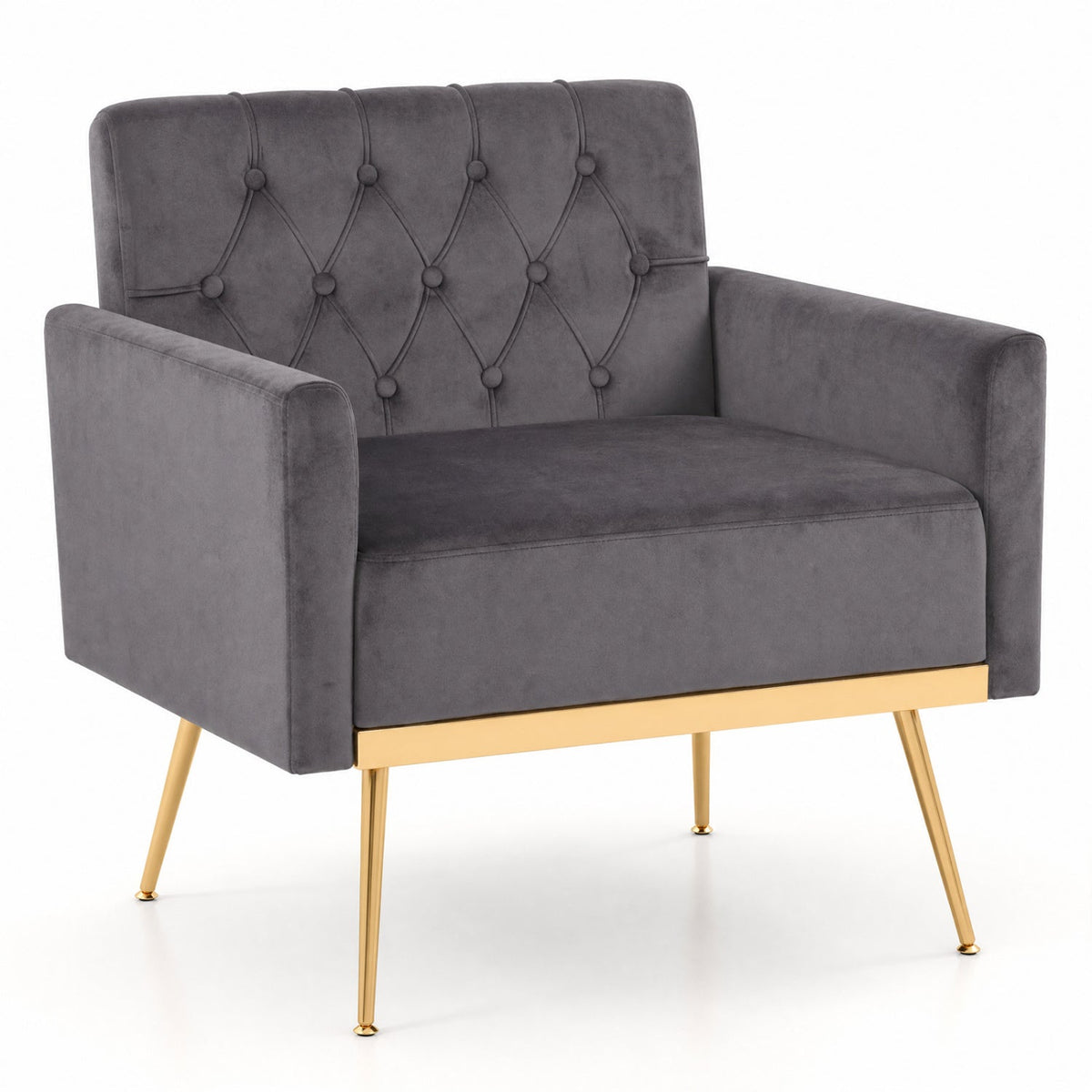 Modern Velvet Upholstered Accent Chair with Button-Tufted Back and Adjustable Feet 3