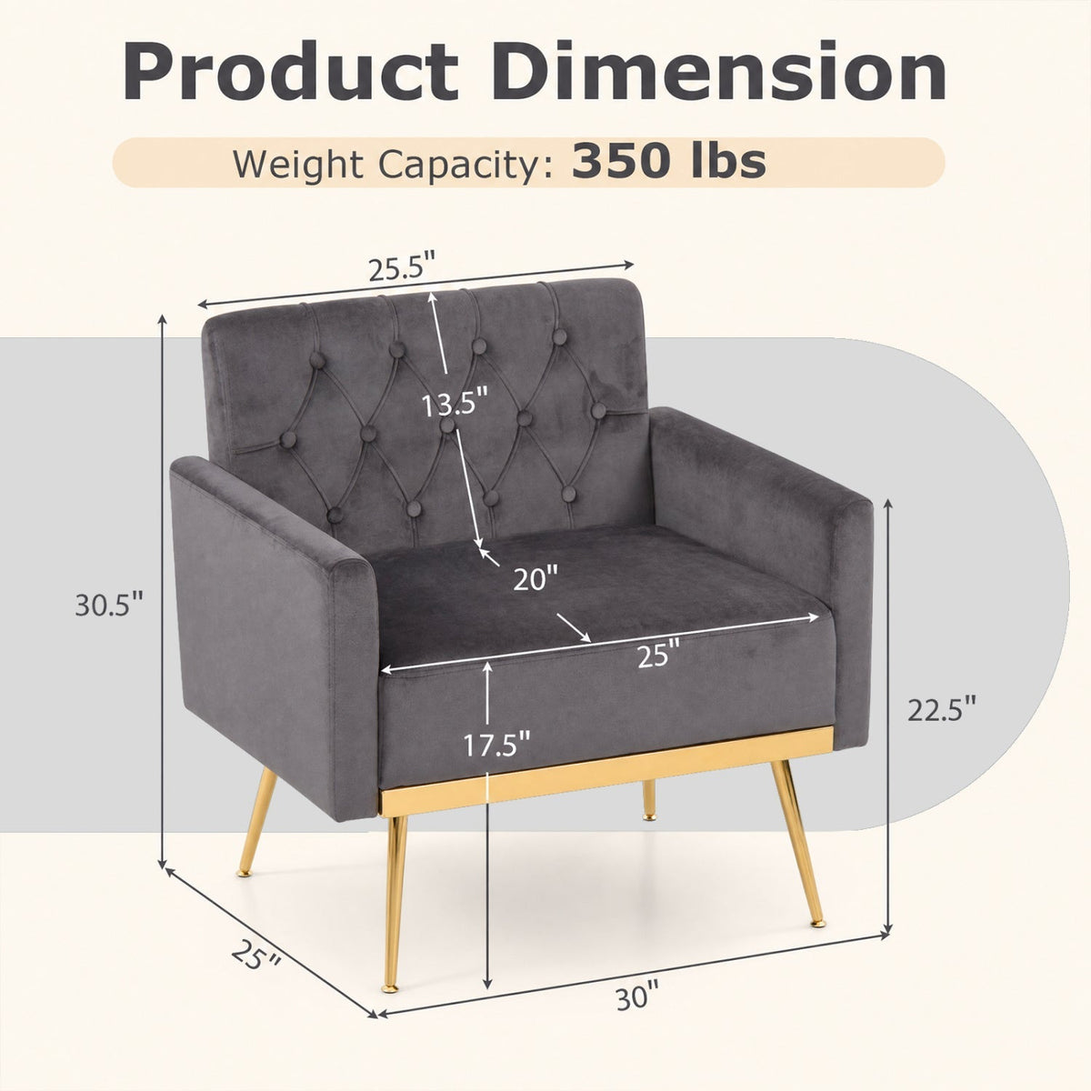 Modern Velvet Upholstered Accent Chair with Button-Tufted Back and Adjustable Feet 4