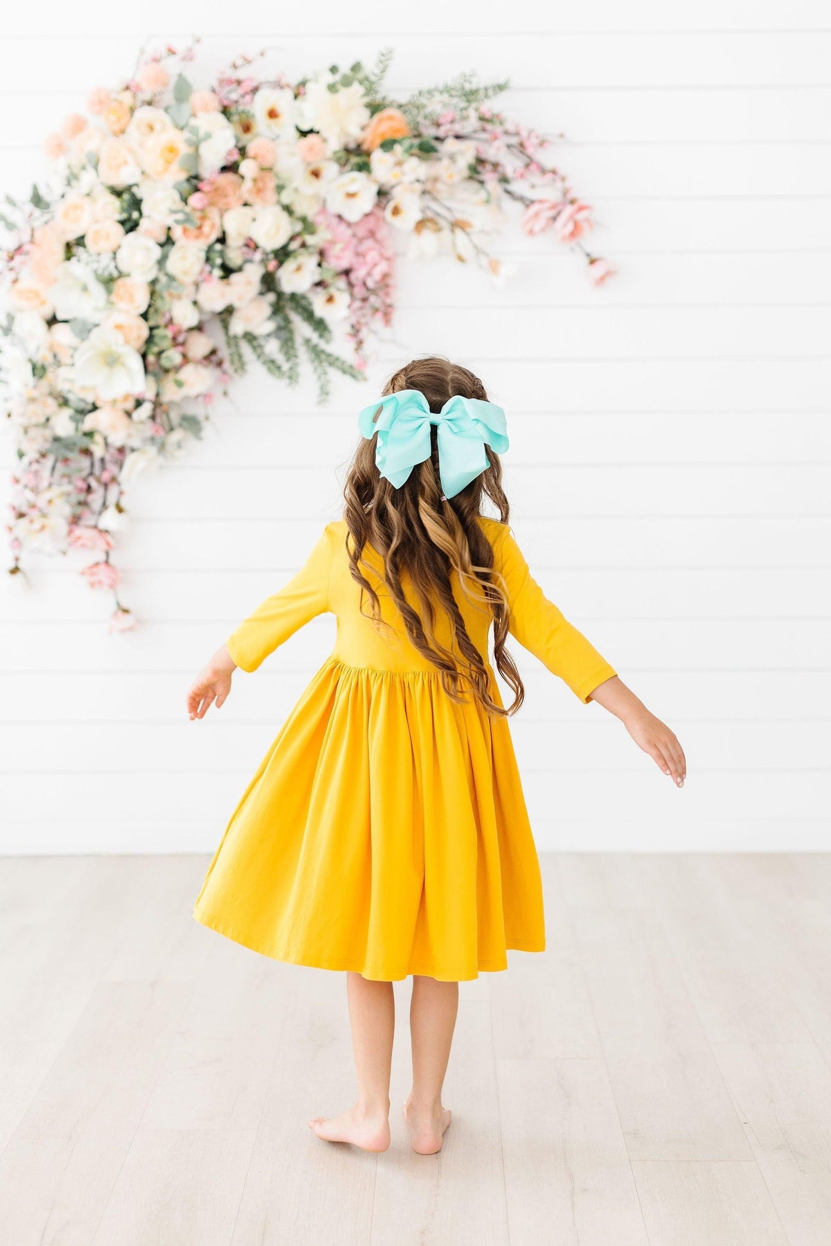 Mustard 3/4 Sleeve Pocket Twirl Dress 2