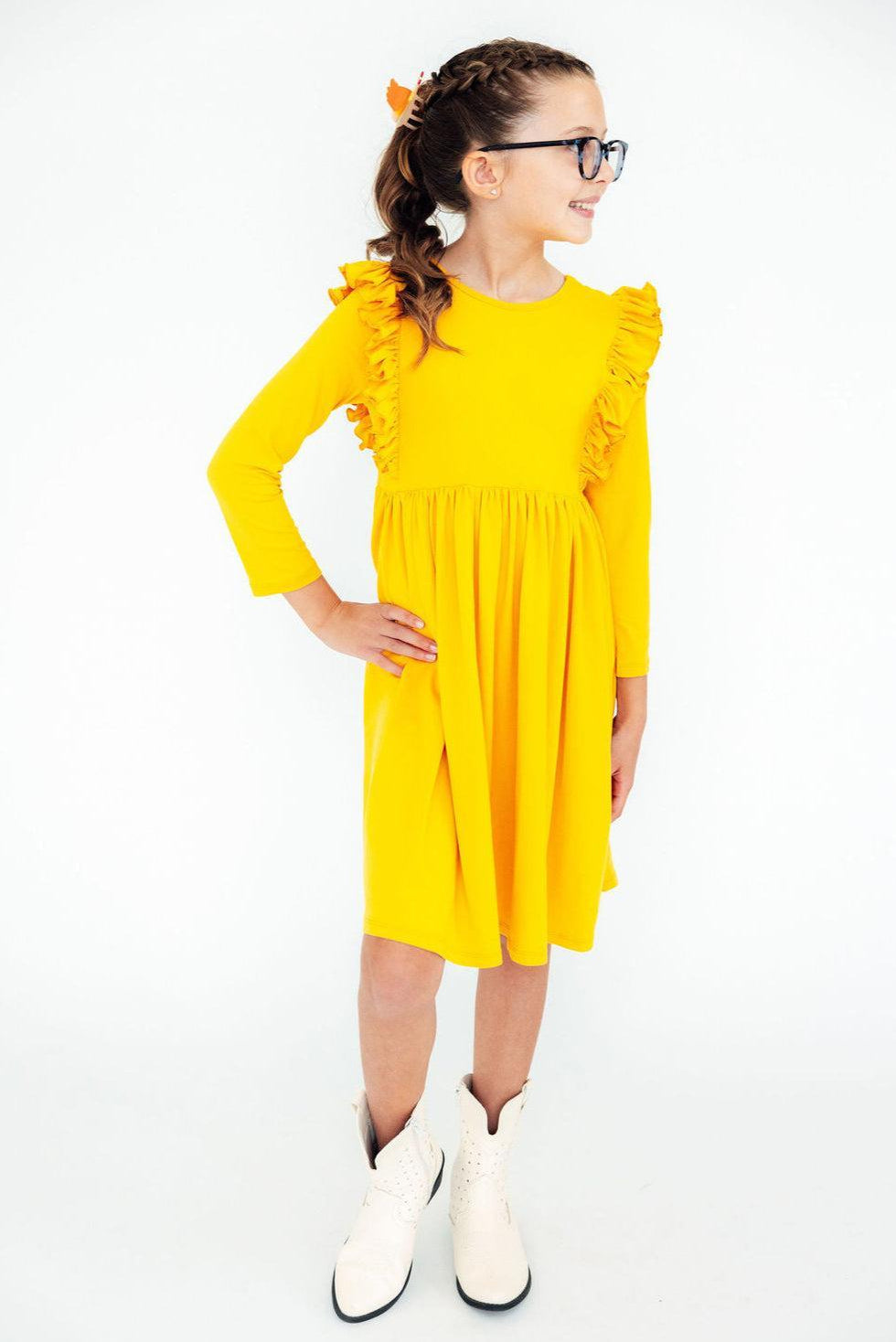 Mustard L/S Ruffle Twirl Dress 2