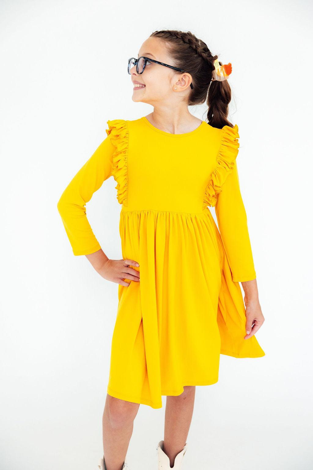 Mustard L/S Ruffle Twirl Dress 1