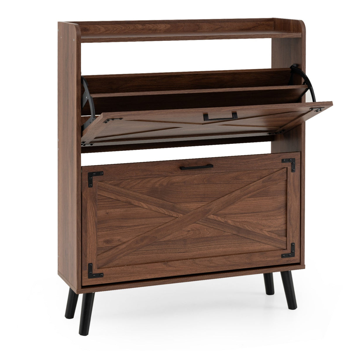 Narrow Shoe Cabinet with Flip Drawers and Adjustable Shelves 3