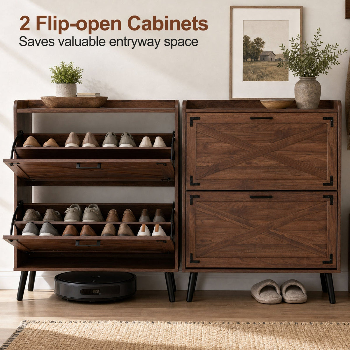 Narrow Shoe Cabinet with Flip Drawers and Adjustable Shelves 6