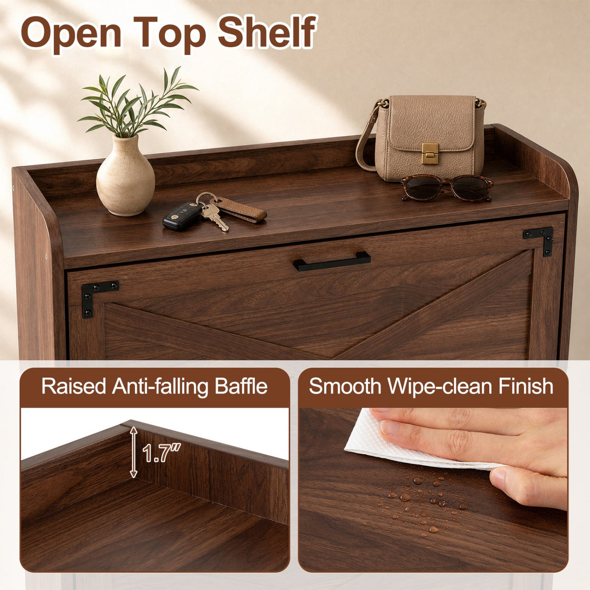 Narrow Shoe Cabinet with Flip Drawers and Adjustable Shelves 7