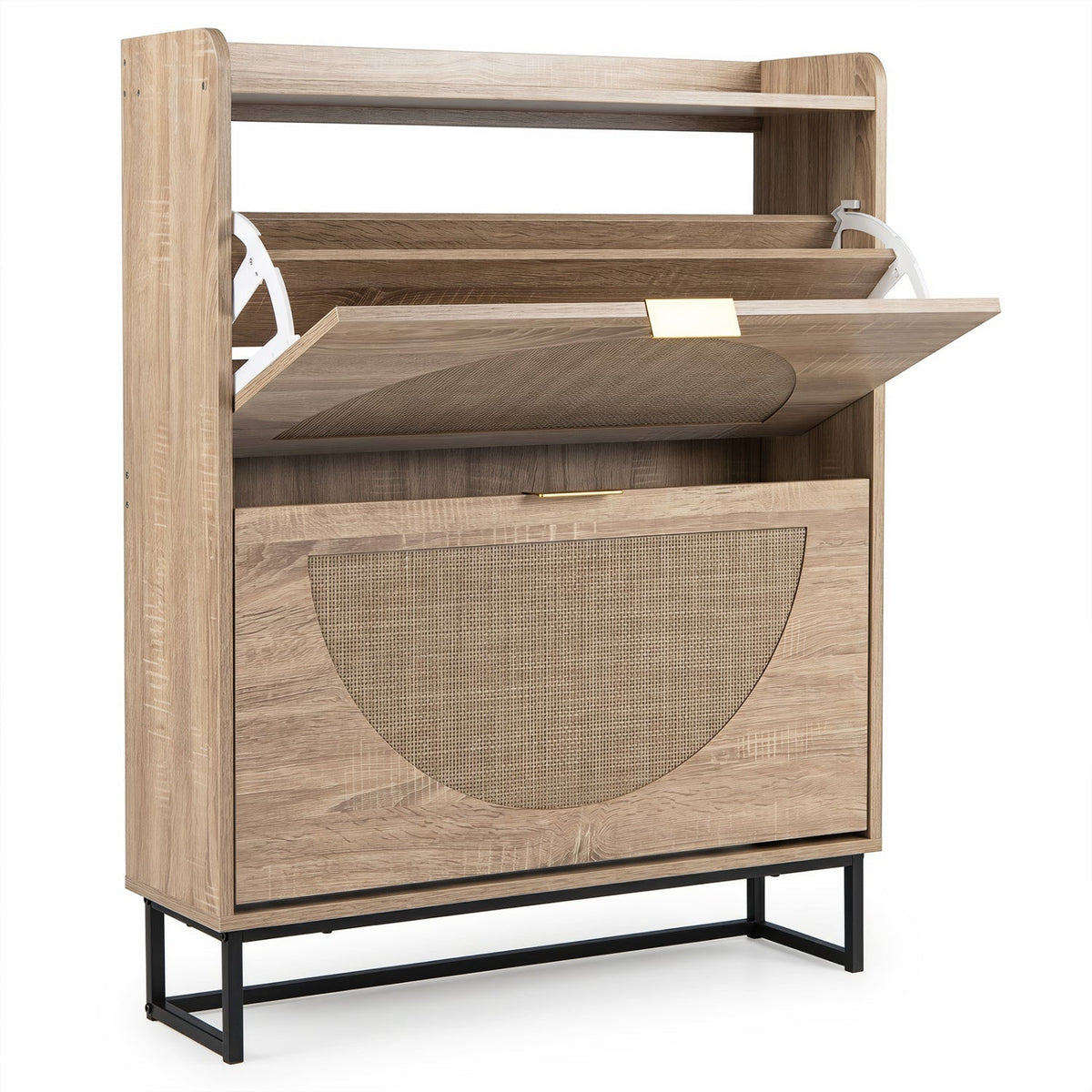 Narrow Shoe Storage Cabinet with Flip Drawers & Shelves 3