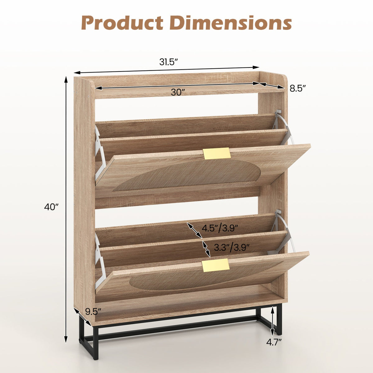 Narrow Shoe Storage Cabinet with Flip Drawers & Shelves 4