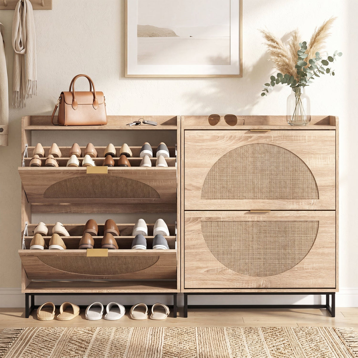 Narrow Shoe Storage Cabinet with Flip Drawers & Shelves 5