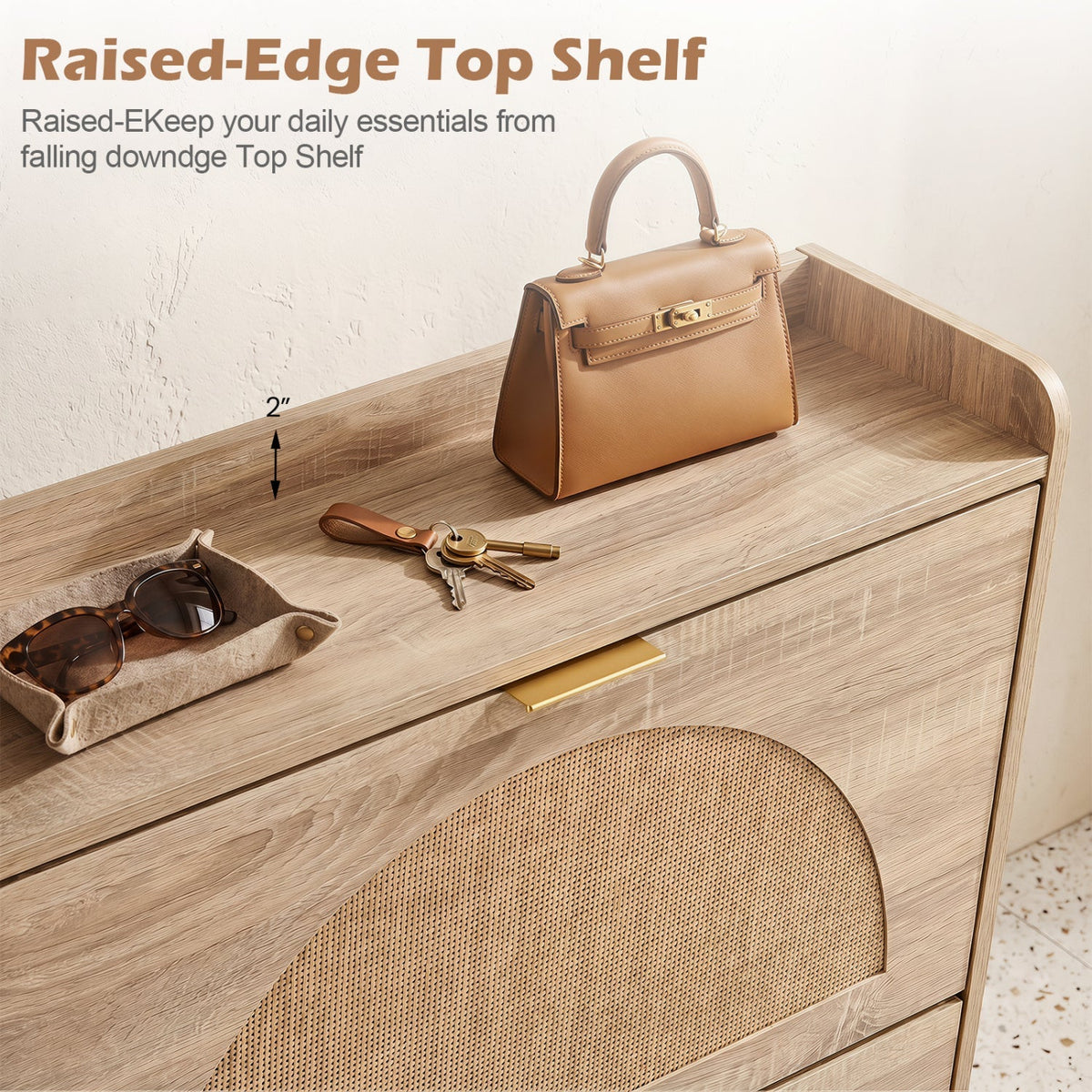 Narrow Shoe Storage Cabinet with Flip Drawers & Shelves 6
