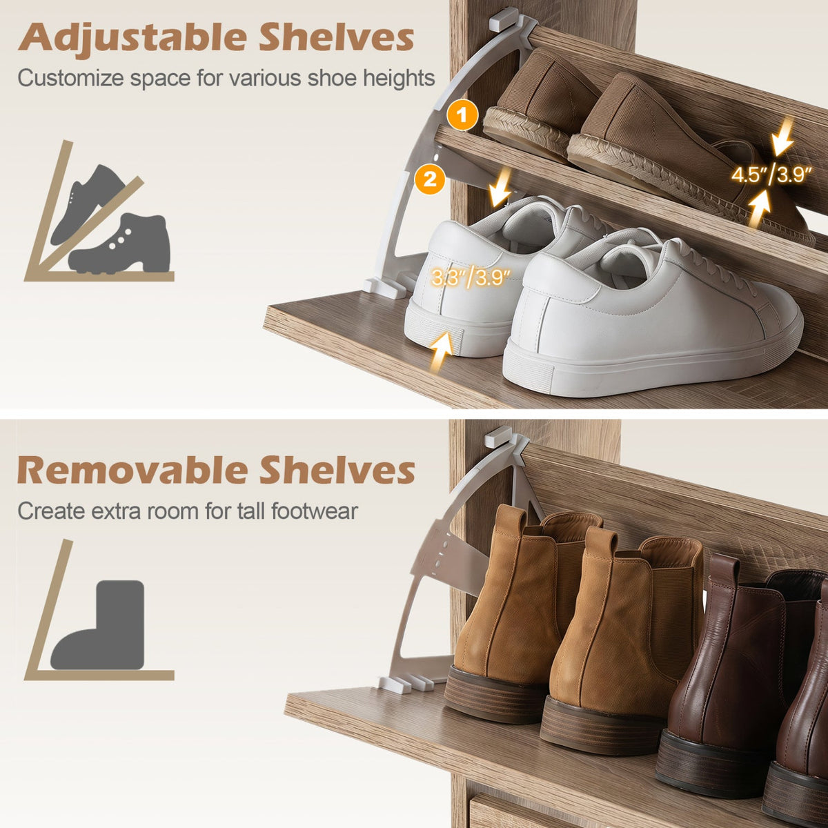 Narrow Shoe Storage Cabinet with Flip Drawers & Shelves 7