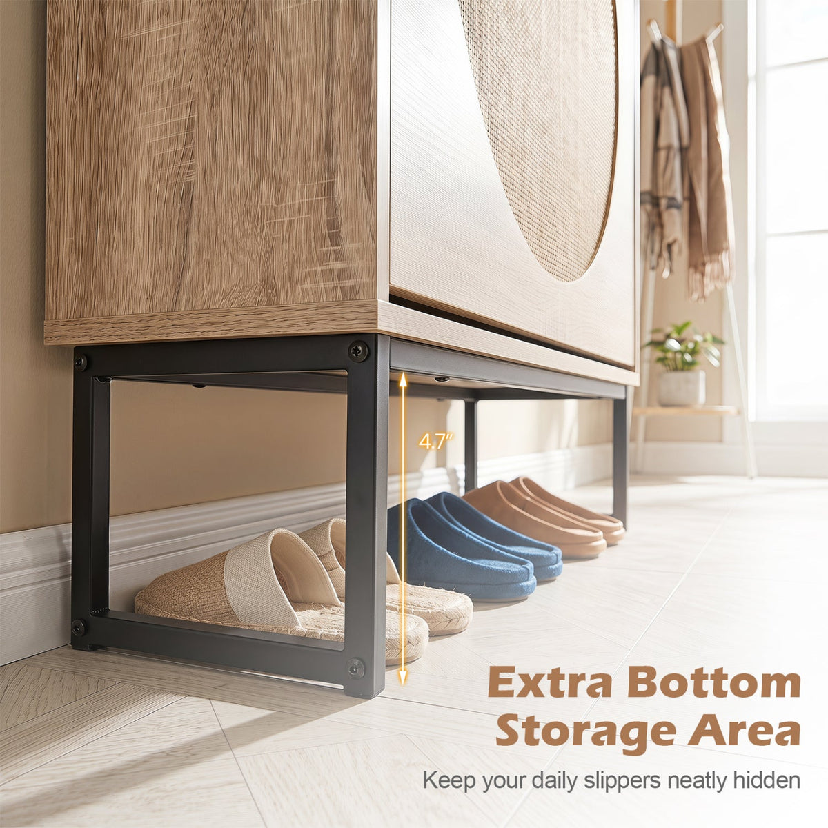 Narrow Shoe Storage Cabinet with Flip Drawers & Shelves 8