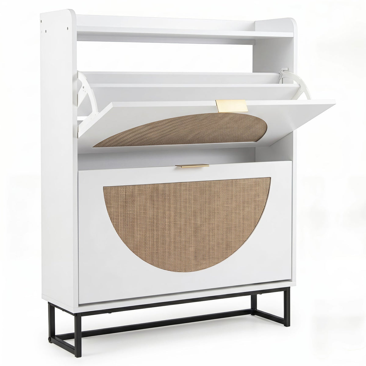 Narrow Shoe Storage Cabinet with Flip Drawers & Shelves 11