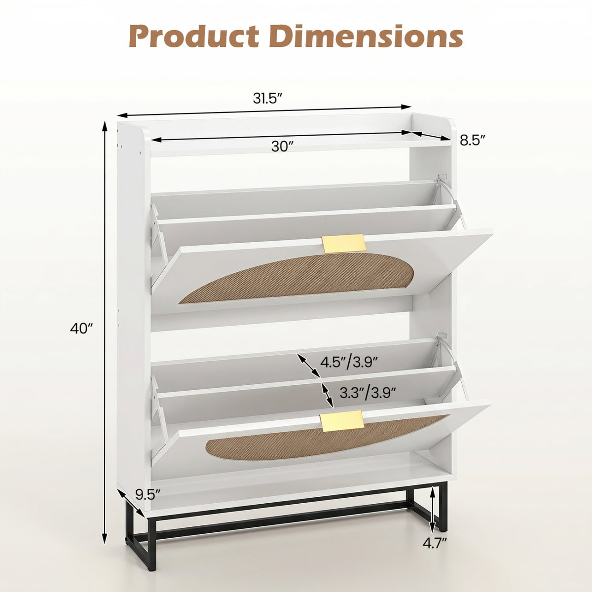Narrow Shoe Storage Cabinet with Flip Drawers & Shelves 12