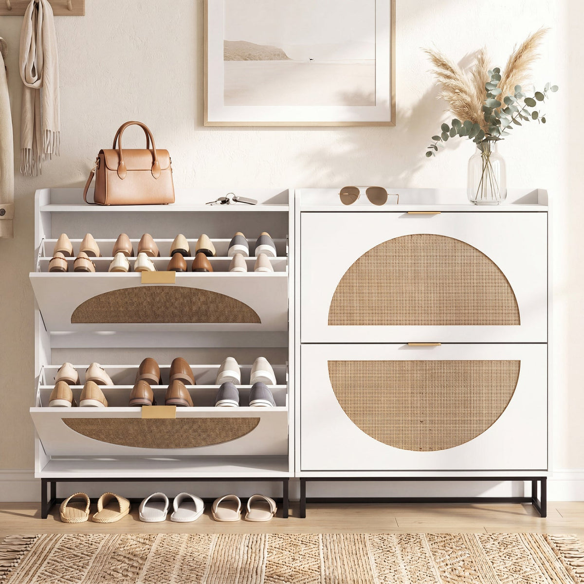 Narrow Shoe Storage Cabinet with Flip Drawers & Shelves 13