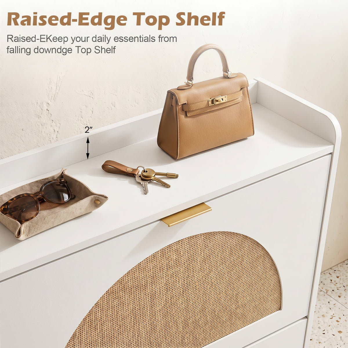 Narrow Shoe Storage Cabinet with Flip Drawers & Shelves 14