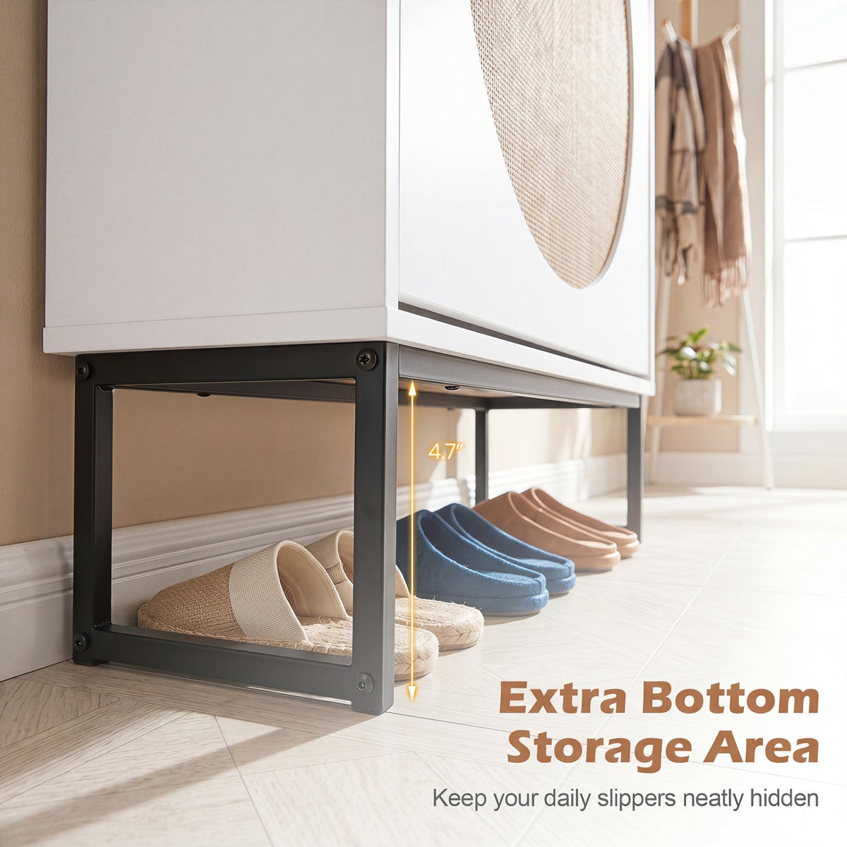 Narrow Shoe Storage Cabinet with Flip Drawers & Shelves 16