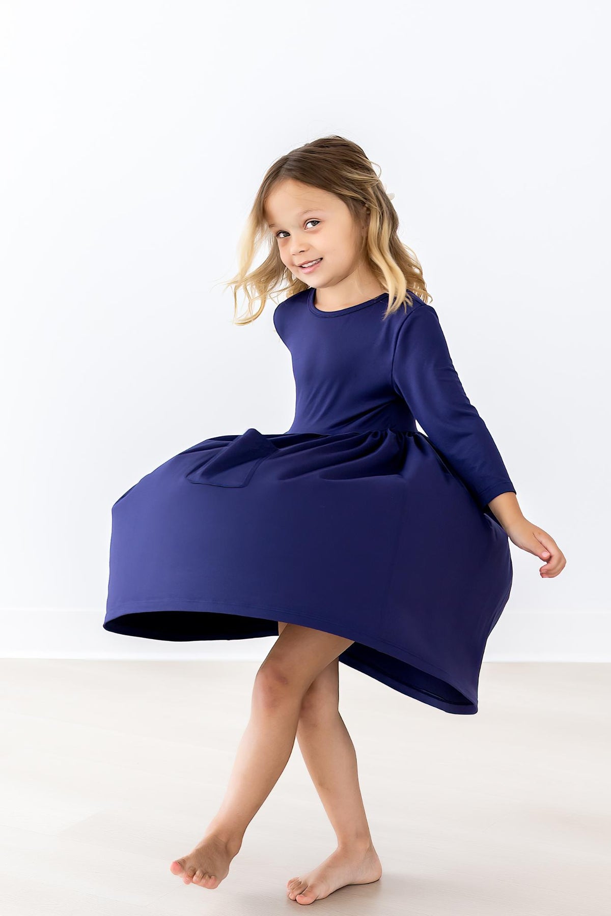 Navy 3/4 Sleeve Pocket Twirl Dress 1