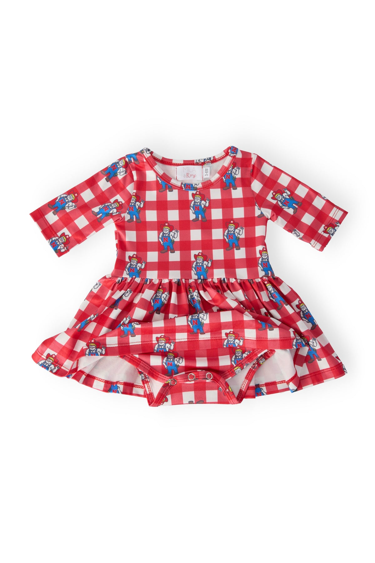 Nebraska Plaid Herbie Husker 3/4 Sleeve Twirl Bodysuit 2