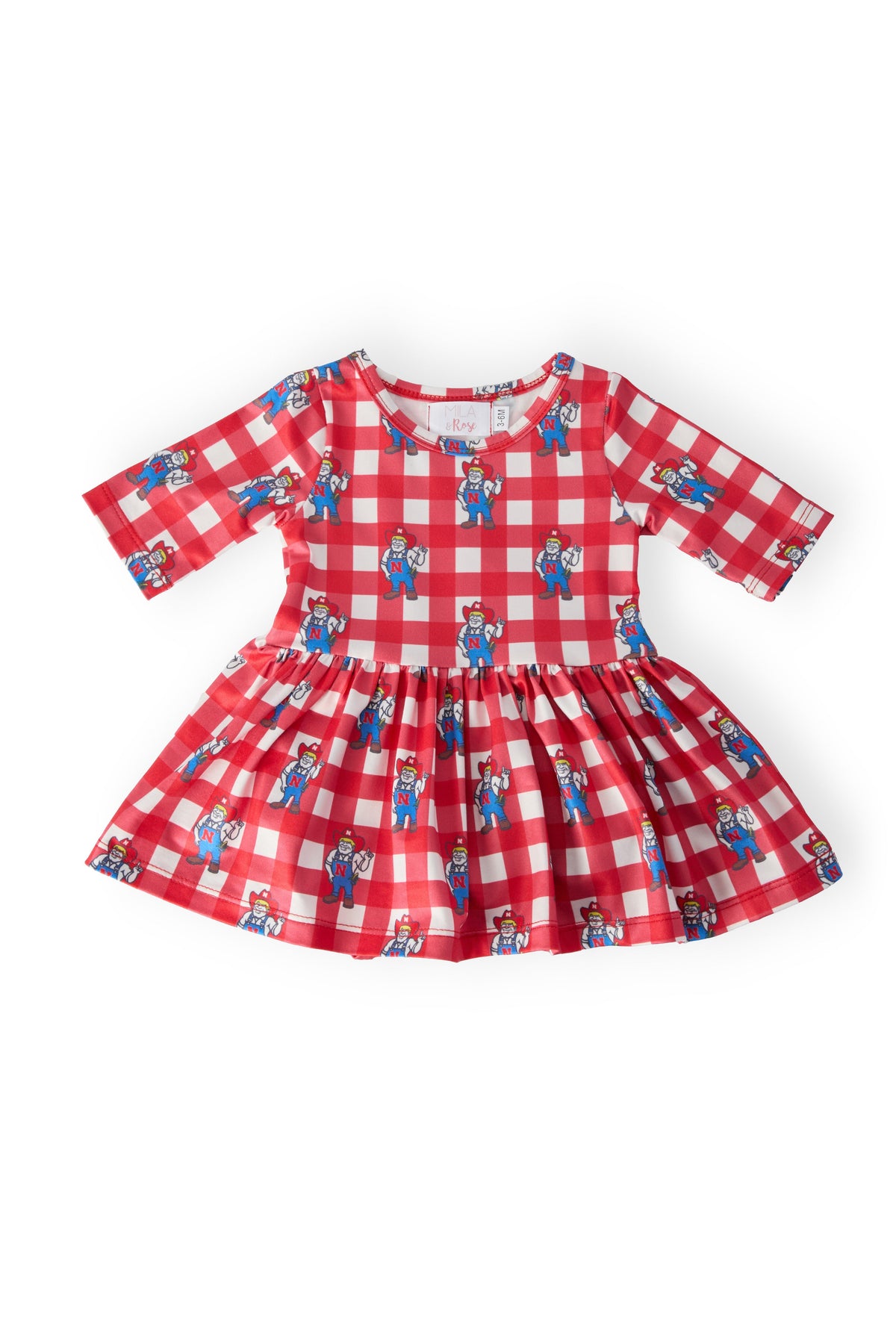 Nebraska Plaid Herbie Husker 3/4 Sleeve Twirl Bodysuit 1