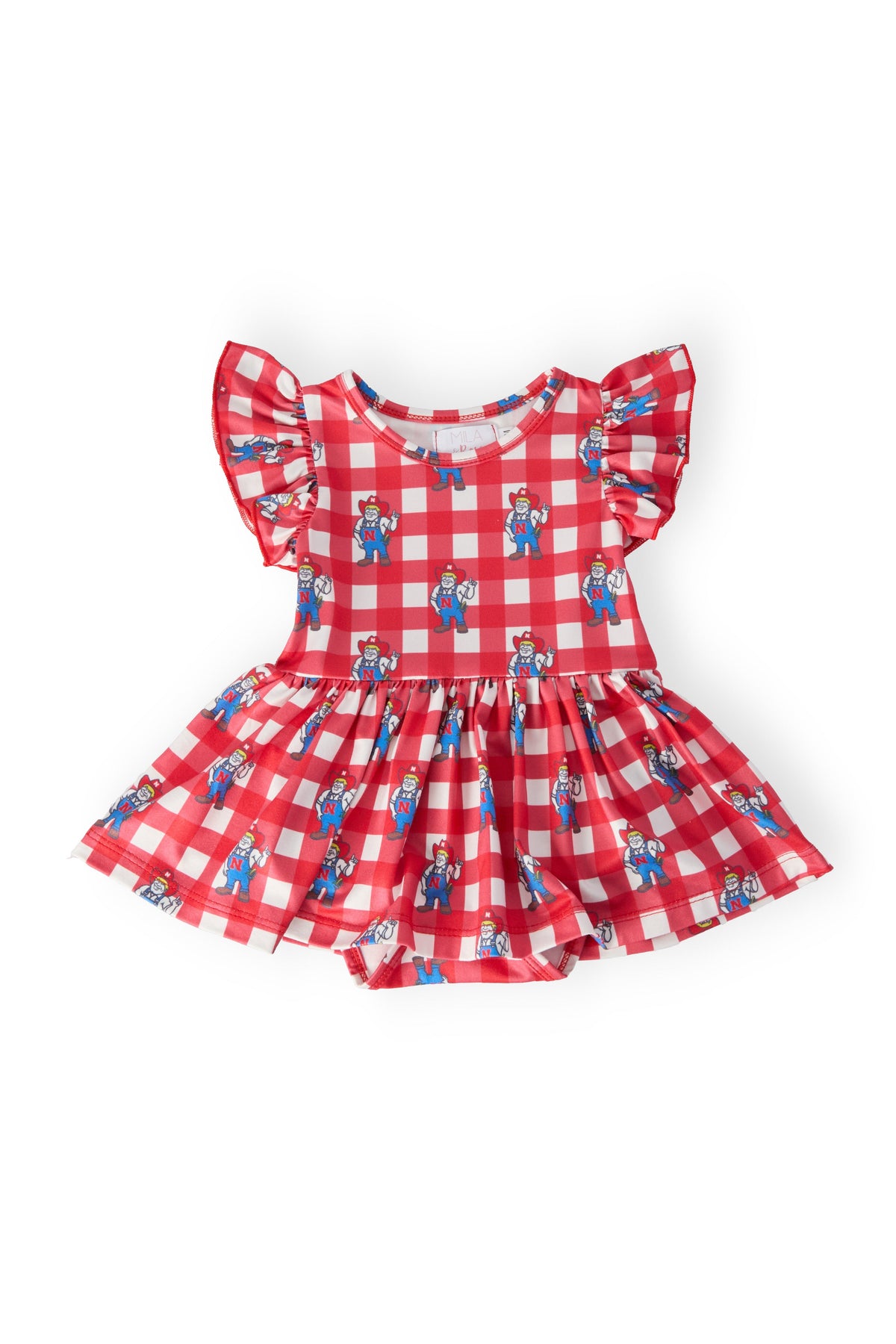 Nebraska Plaid Herbie Husker S/S Flutter Twirl Bodysuit 1