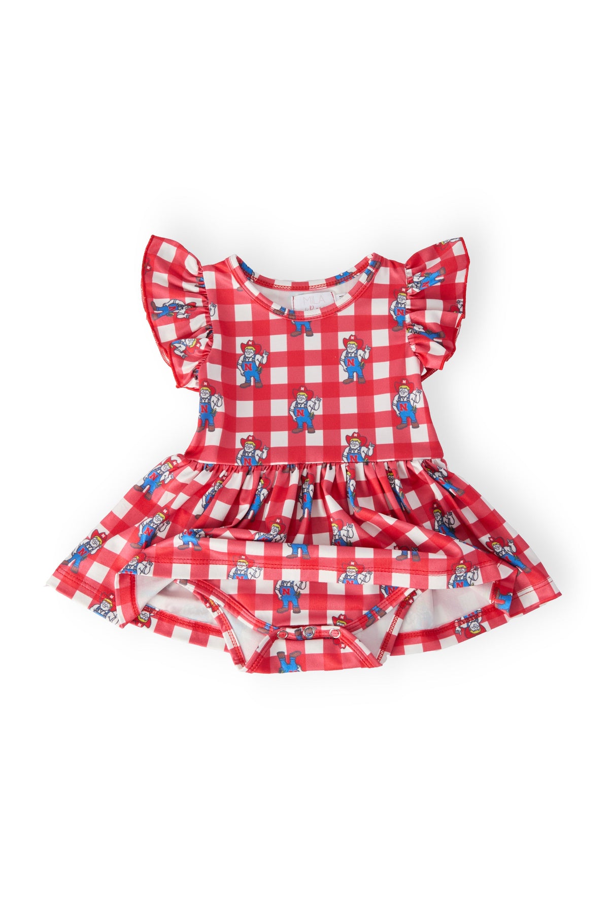 Nebraska Plaid Herbie Husker S/S Flutter Twirl Bodysuit 2