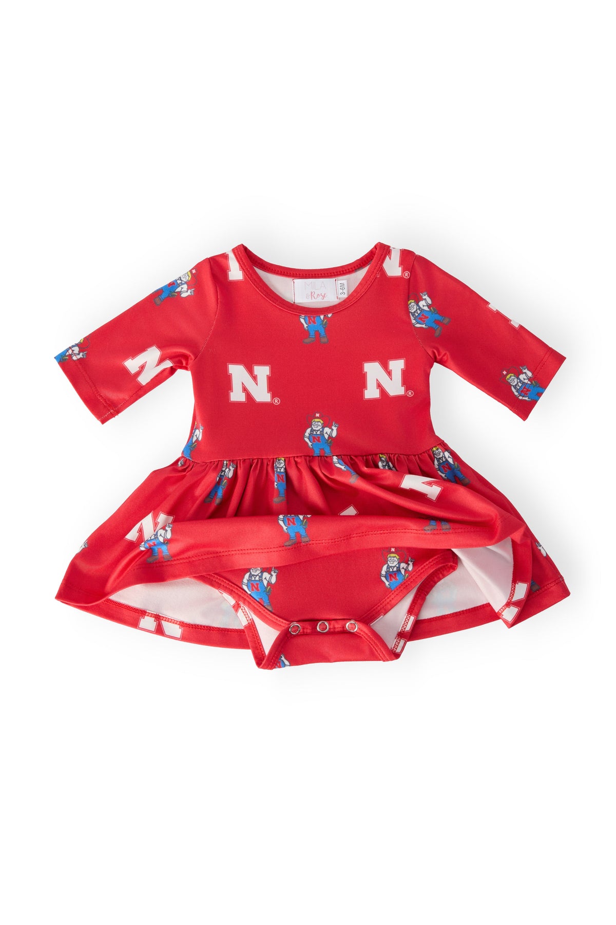 Nebraska Red Herbie Husker 3/4 Sleeve Twirl Bodysuit 2