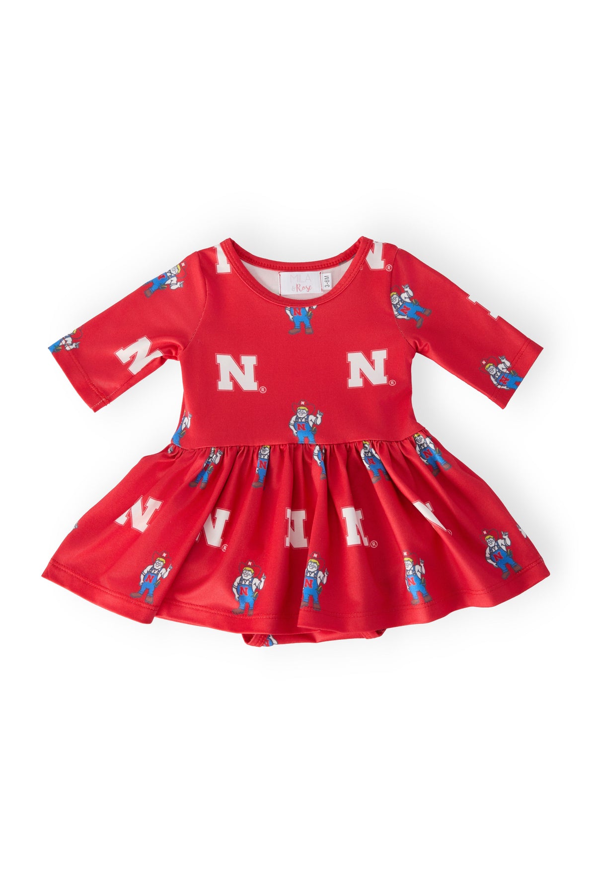 Nebraska Red Herbie Husker 3/4 Sleeve Twirl Bodysuit 1