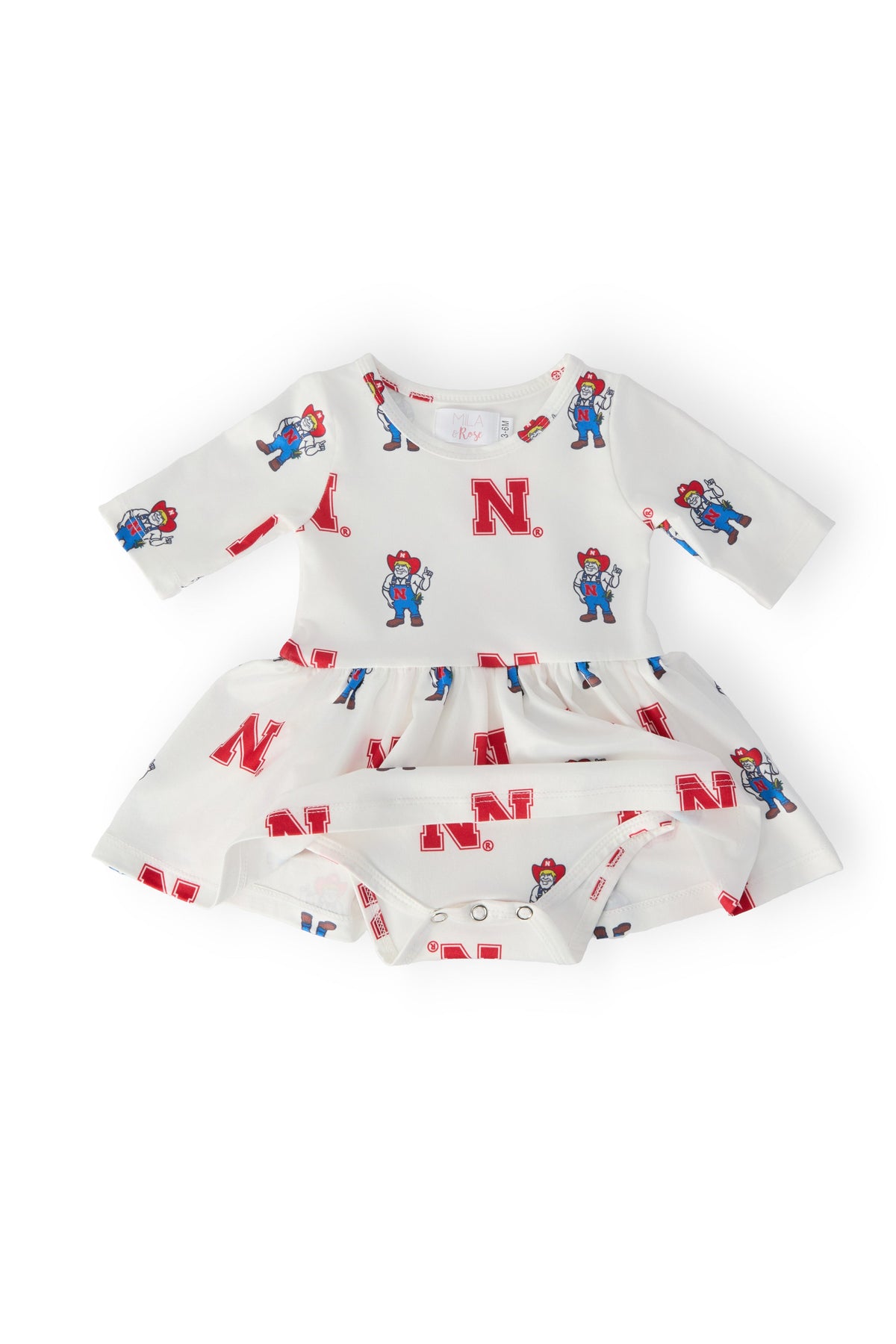 Nebraska White Herbie Husker 3/4 Sleeve Twirl Bodysuit 2