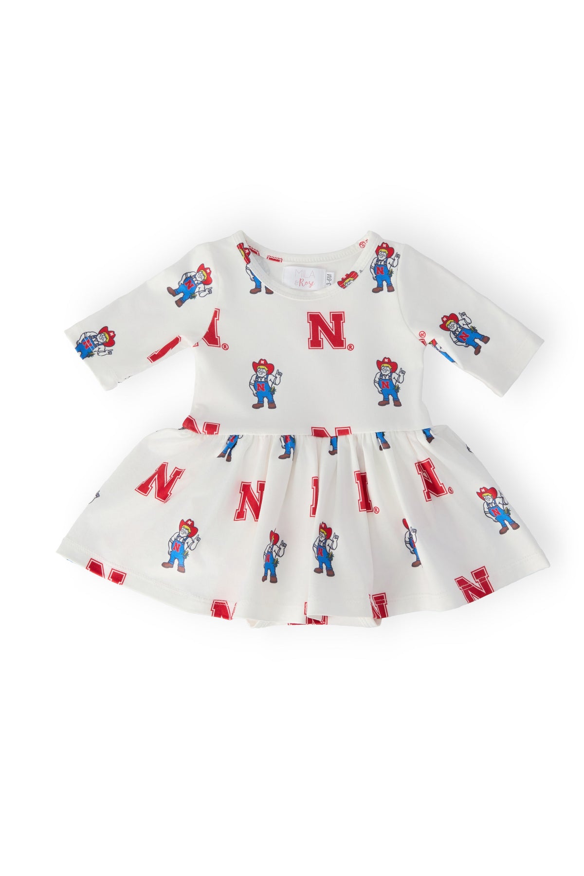 Nebraska White Herbie Husker 3/4 Sleeve Twirl Bodysuit 1