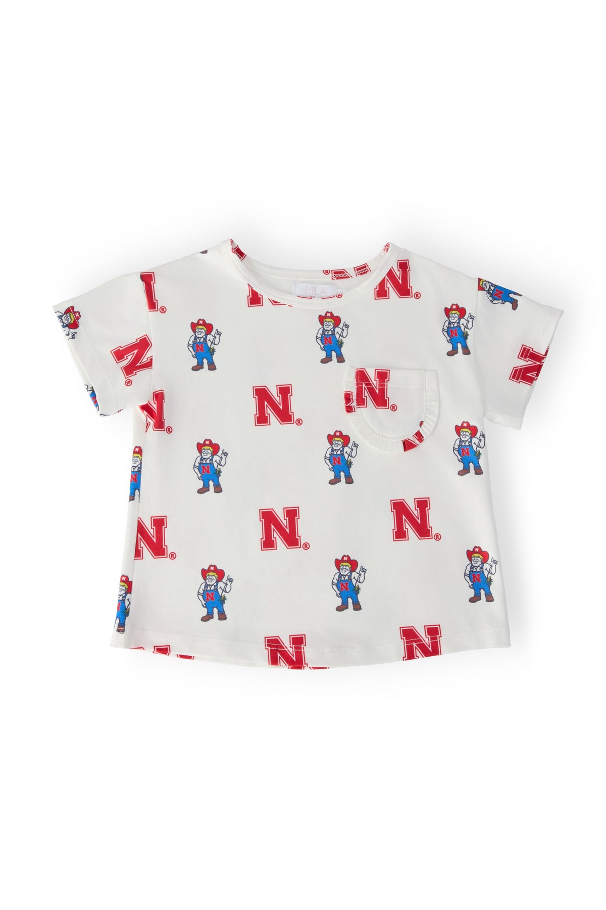 Nebraska White Herbie Husker Ruffle Pocket Tee 1