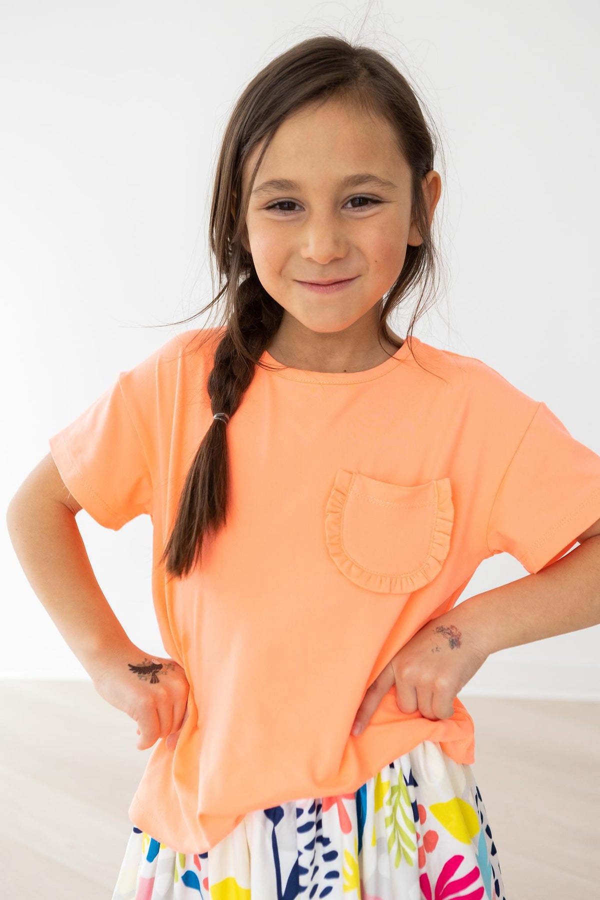 Neon Coral Ruffle Pocket Tee 3