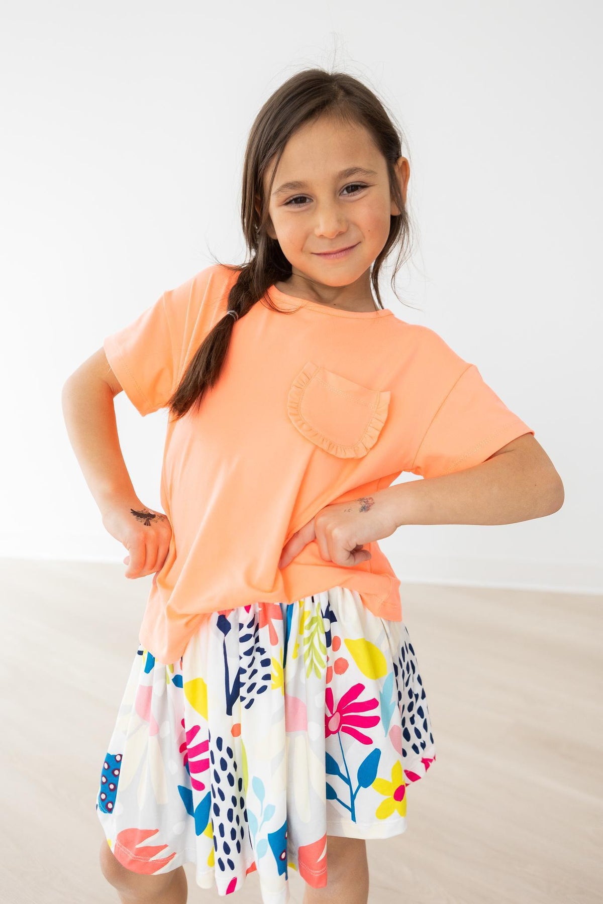 Neon Coral Ruffle Pocket Tee 4