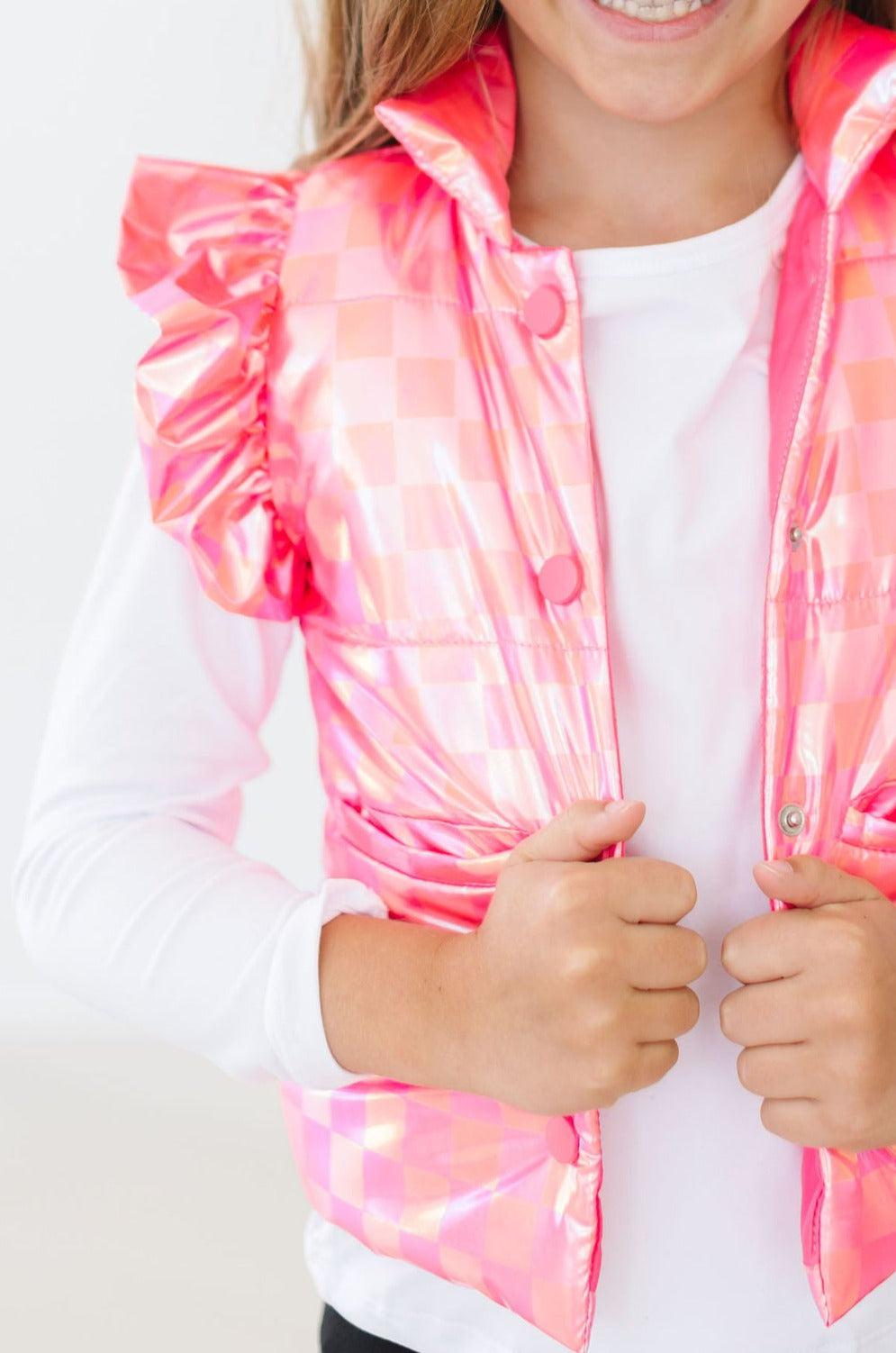 Neon Pink Checker Puffer Vest 2