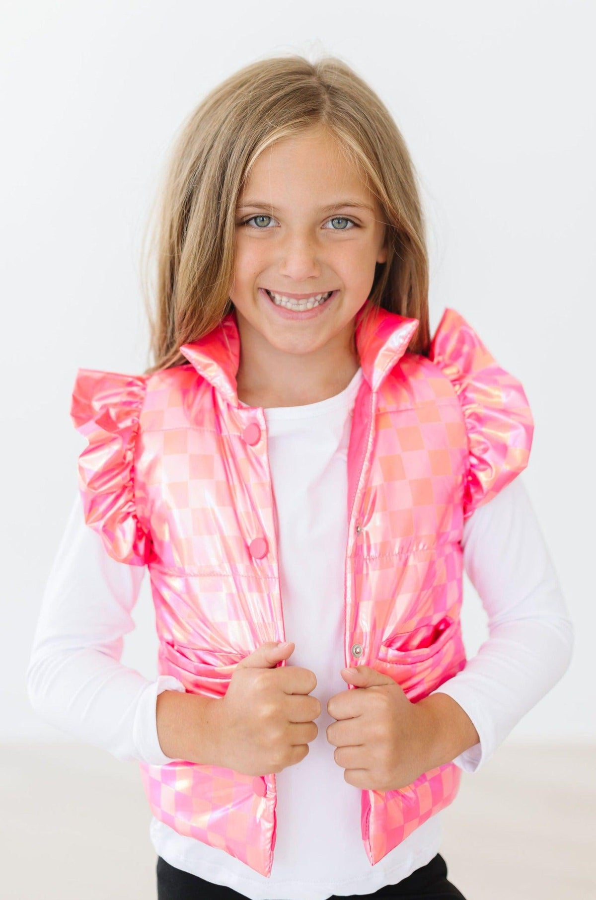 Neon Pink Checker Puffer Vest 3
