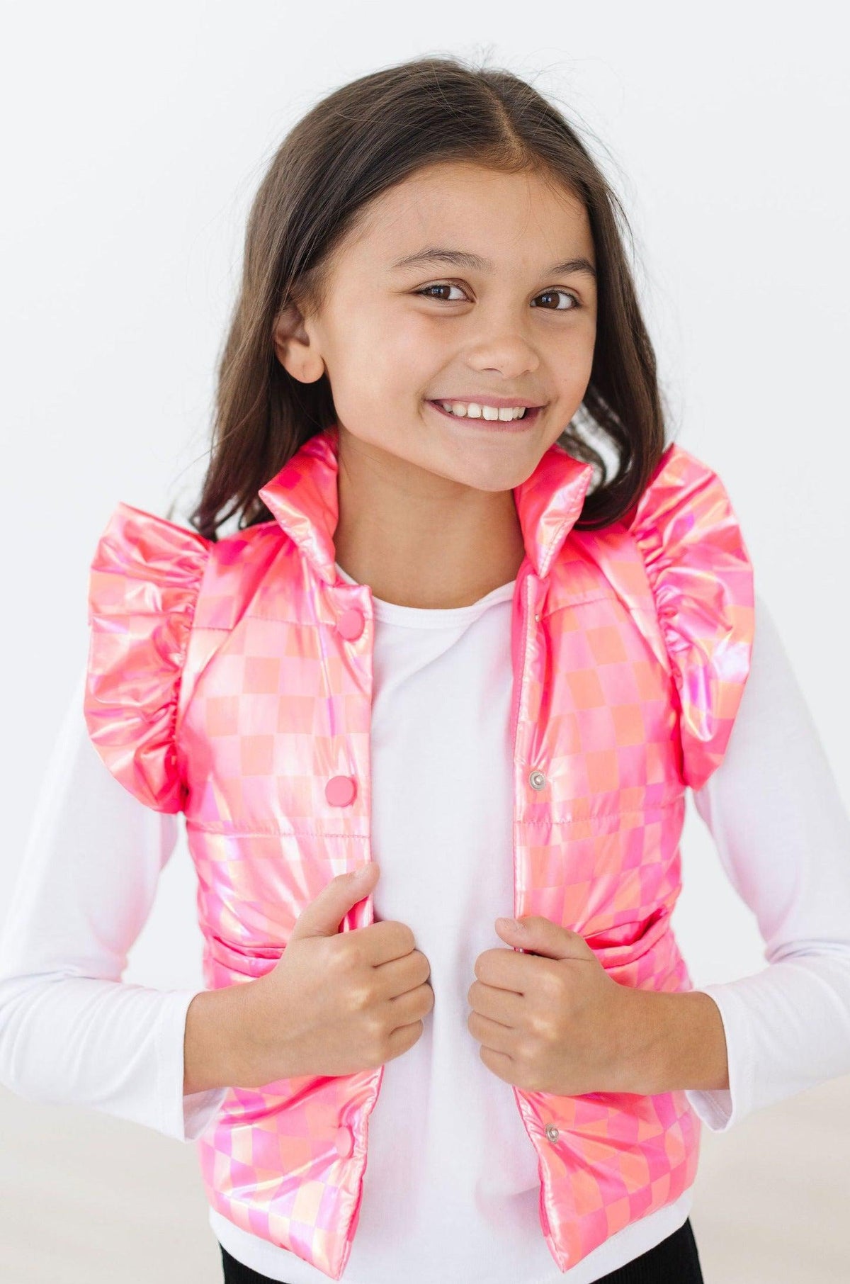 Neon Pink Checker Puffer Vest 1