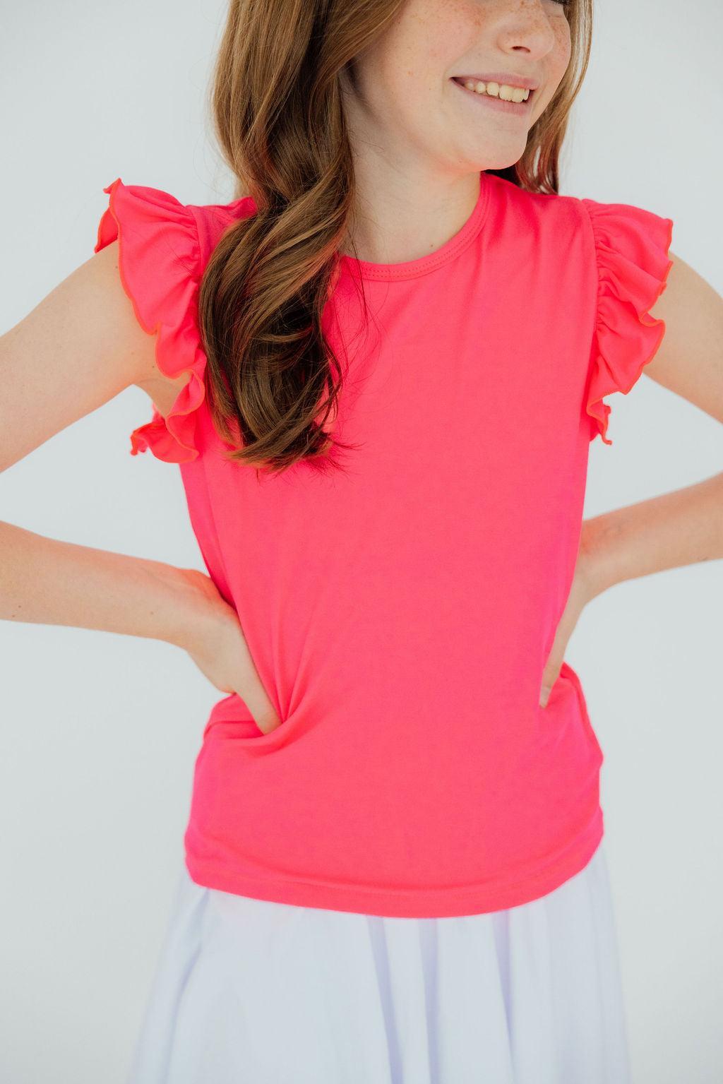 Neon Pink S/S Ruffle Tee 2