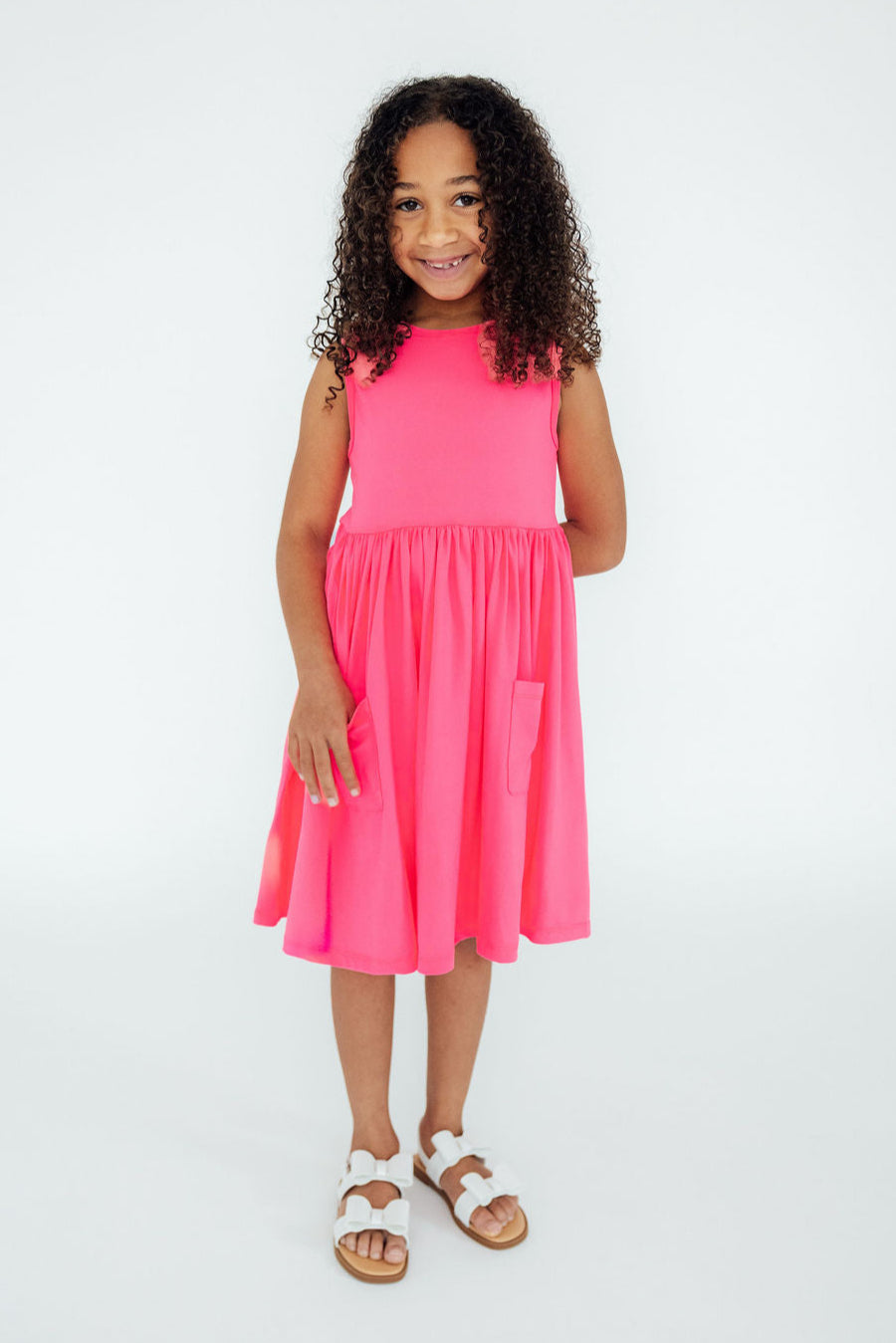 Neon Pink Tank Pocket Twirl Dress 2
