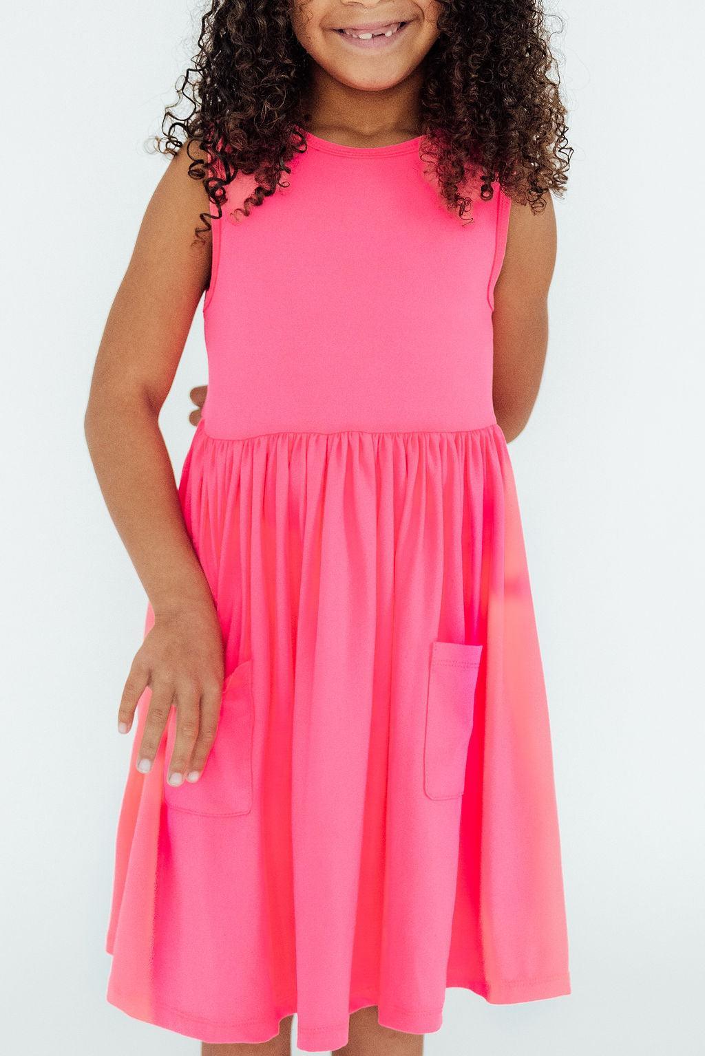 Neon Pink Tank Pocket Twirl Dress 1