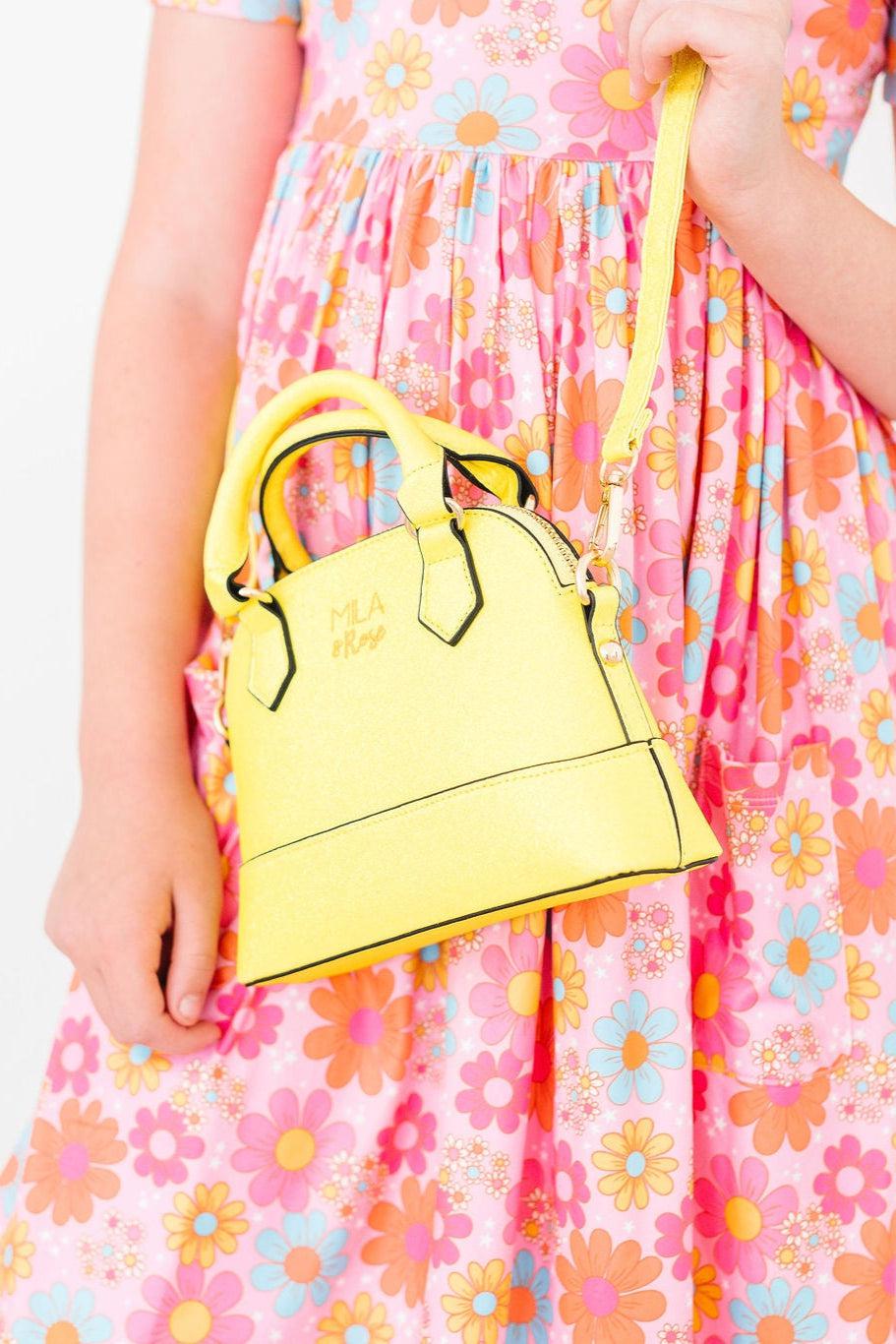 Neon Yellow Glitter Girl's Crossbody Purse 2