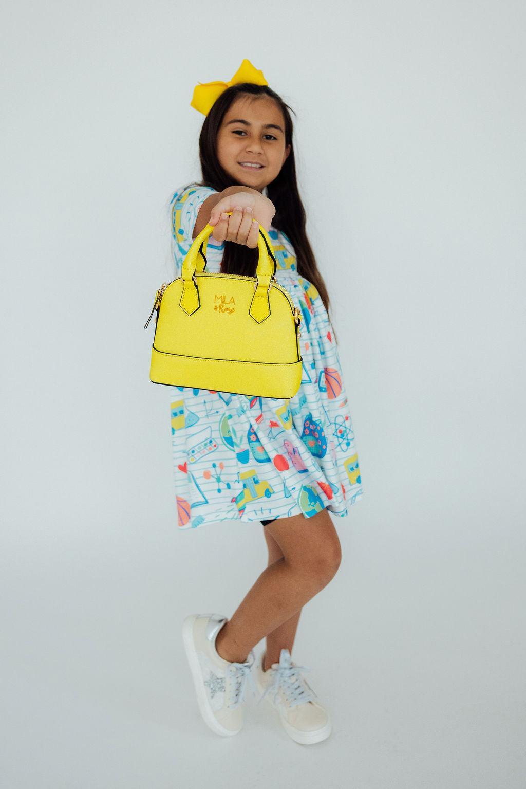 Neon Yellow Glitter Girl's Crossbody Purse 4