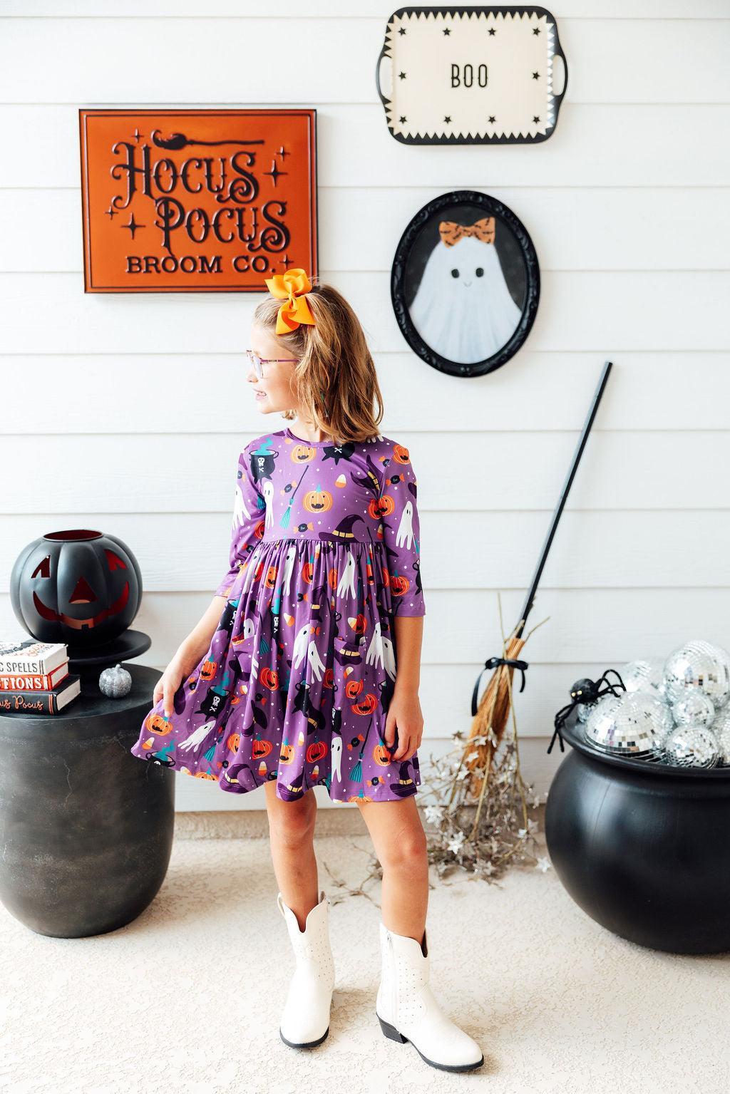 No Tricks, Just Treats 3/4 Sleeve Pocket Twirl Dress 11