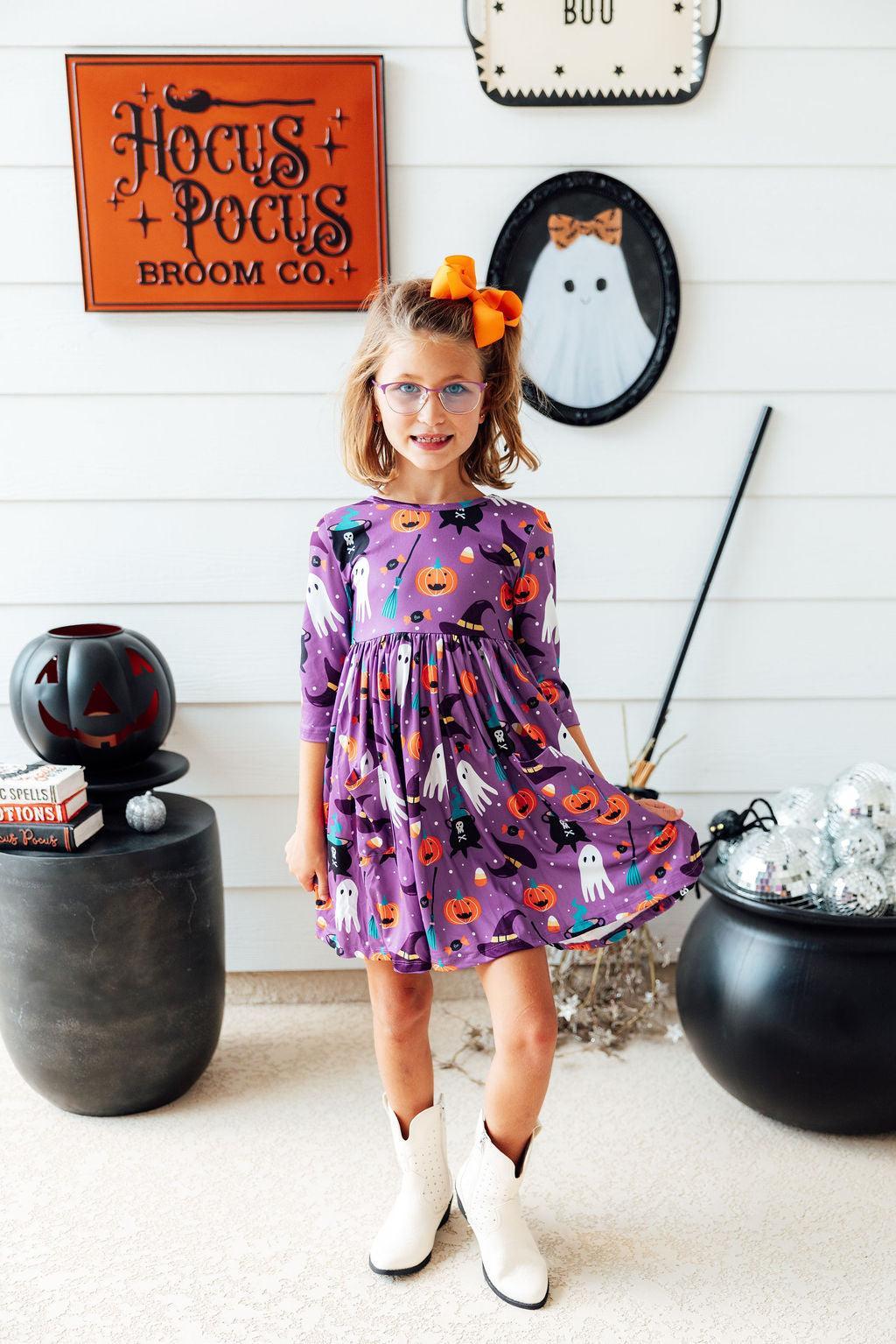 No Tricks, Just Treats 3/4 Sleeve Pocket Twirl Dress 12